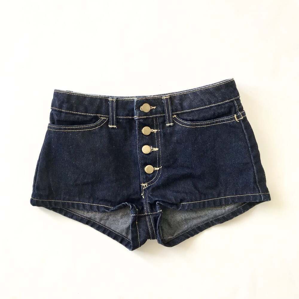 American Apparel High Waist Denim Shorts Button Fly Y2K Style Pin Up USA  25